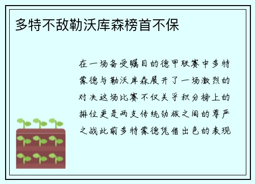 多特不敌勒沃库森榜首不保