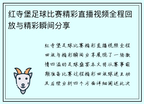 红寺堡足球比赛精彩直播视频全程回放与精彩瞬间分享